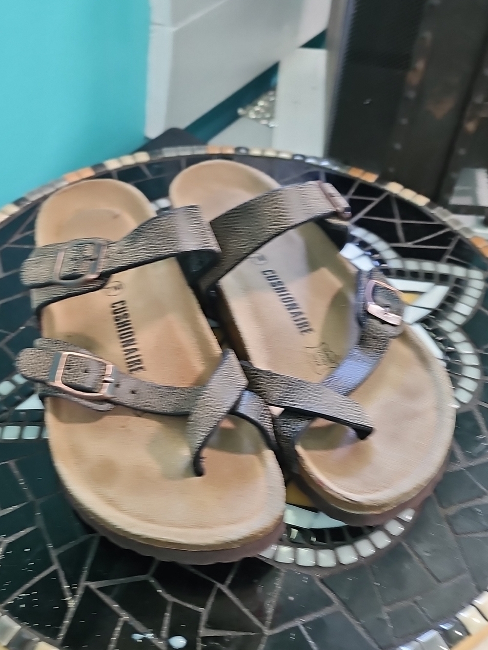 Sandals Cushionaire Brown Leather Double-strap Buckle Sandals Size 7